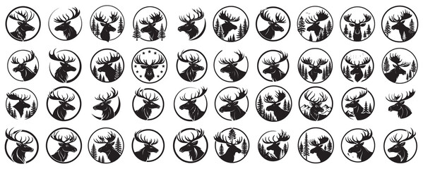 Outdoor Adventure and Hunting Logos featuring Moose Head Silhouettes