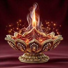 Radiant flame diya glowing in dark high resolution picture