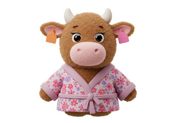 Isolated Adorable Cow Plush Toy in Floral Robe