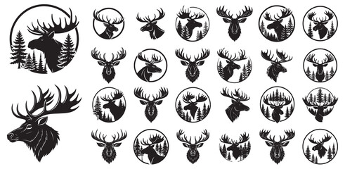 Outdoor Adventure and Hunting Logos featuring Moose Head Silhouettes