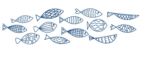 Cartoon fish, sardine. Vector sea poster.
