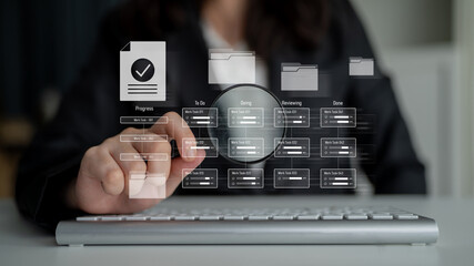 Task management workflow dashboard visualizing to-do lists, ongoing tasks, review status, and...