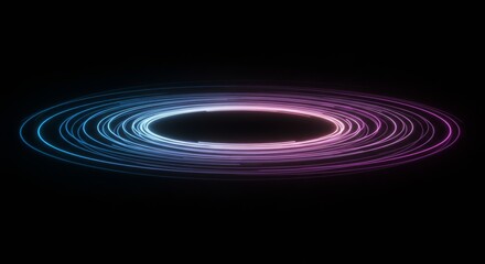 Futuristic neon light rings on dark background for digital art and design