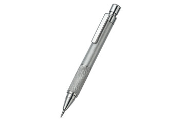 Shiny metallic mechanical pencil isolated on transparent background, technical drawing tool