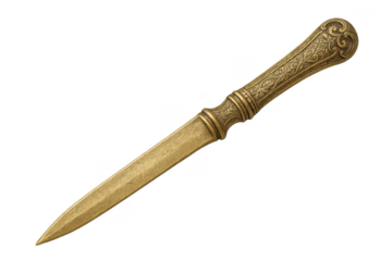 Ornate vintage letter opener or small dagger isolated on transparent background