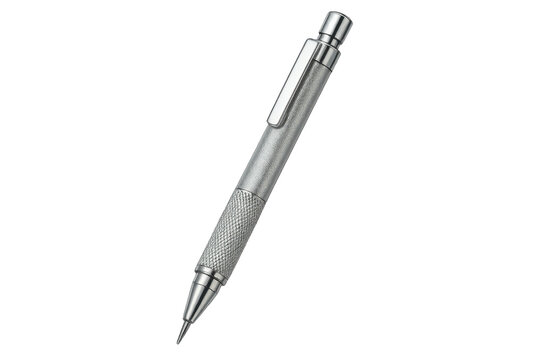Shiny metallic mechanical pencil isolated on transparent background, technical drawing tool - Powered by Adobe