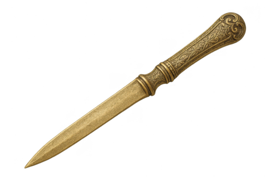 Ornate vintage letter opener or small dagger isolated on transparent background