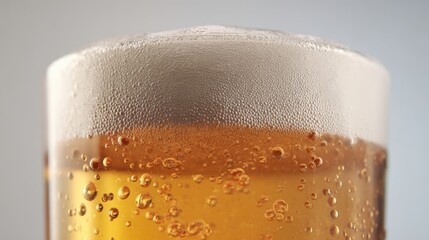The frothy beer glass filled with refreshing amber liquid and bubbles.