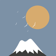 Mountains peak birds sunrise sunset, vector art illustration.