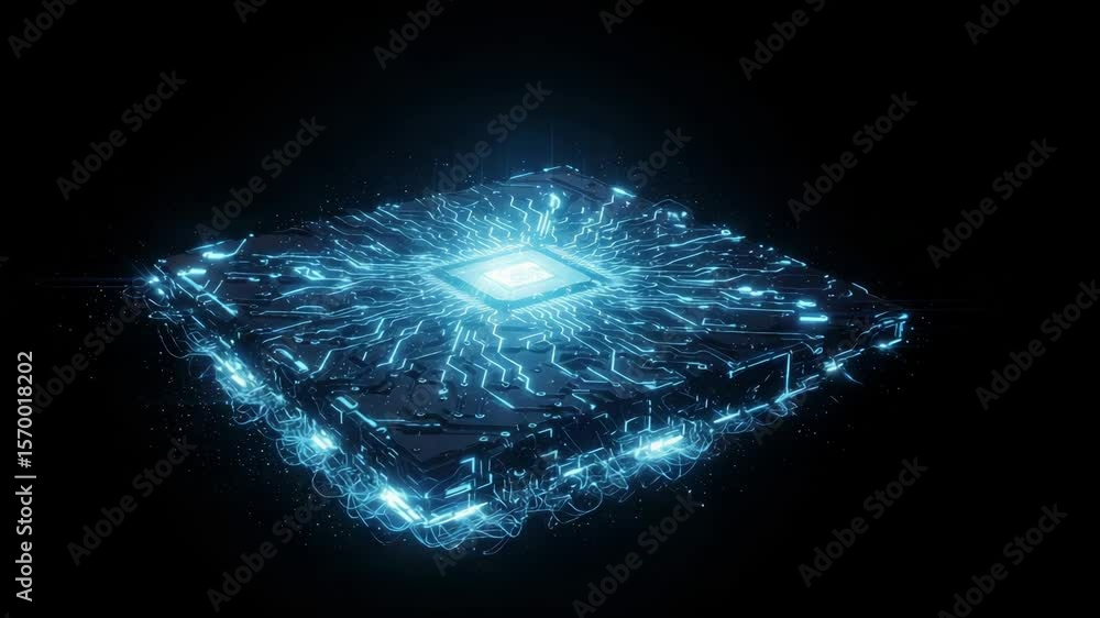 Aufkleber futuristic microchip with glowing circuitry - a 3d video of a futuristic microchip, showcasing intri