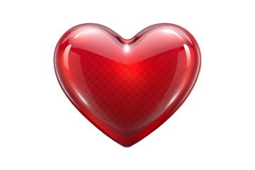Glossy red heart with transparent background, perfect for Valentine's Day cards or love-themed projects, showcasing a clean design ideal for creative endeavors.