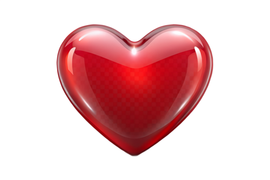 Glossy red heart with transparent background, perfect for Valentine's Day cards or love-themed projects, showcasing a clean design ideal for creative endeavors.