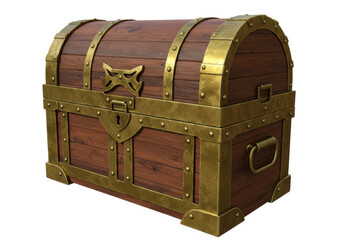 Isolated Ornate Wooden Treasure Chest with Brass Accents