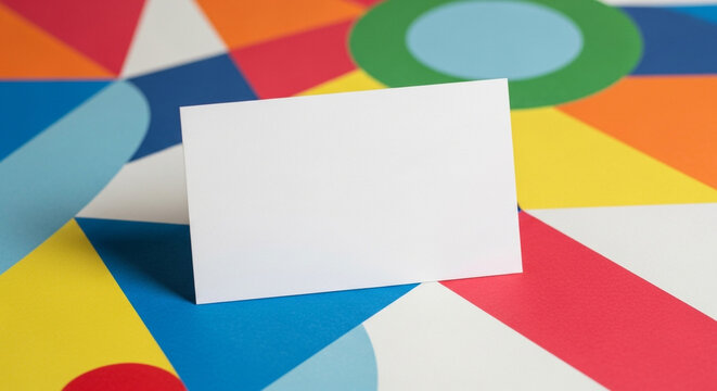 Blank white business card mockup template on colorful geometric background art - Powered by Adobe