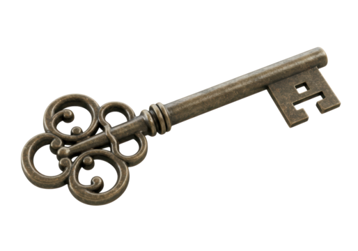 Isolated Ornate Vintage Key with Intricate Design