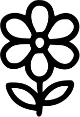 Simple Black Outline Daisy Flower with Petals, Stem, and Leaves