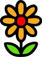 Simple Orange Flower with Red Center and Green Leaves