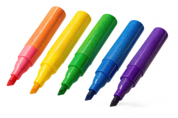 Set of five vibrant colorful markers isolated on transparent background