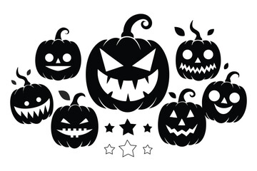Obraz premium Black silhouette Halloween pumpkins and stars design jack o lantern scary