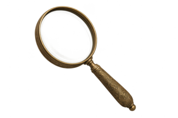 Elegant antique brass magnifying glass isolated on transparent background