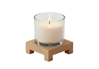 Isolated Elegant Candle in Glass Holder on Wooden Stand