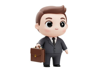 Isolated Charming Cartoon Businessman Holding Briefcase Standing Still