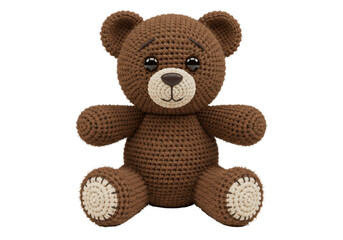Isolated Adorable Knitted Brown Teddy Bear with Button Eyes