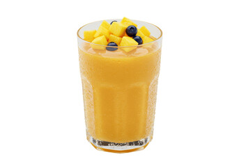 Isolated Refreshing Mango Smoothie with Blueberries in a Glass