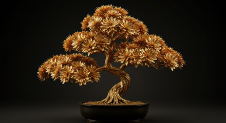 Elegant golden bonsai tree in a pot showcasing miniature nature art and interior design with a touch of serenity