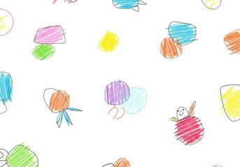 Fototapeta premium Joyful Colorful Doodle Background. A seamless backdrop showcasing bright, whimsical hand-drawn forms and figures, symbolizing innocent creativity and pure happiness.