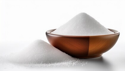pile of white granulated sugar on white background energy bowl table