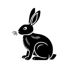 Black and White Silhouette of a Sitting Hare Rabbit
