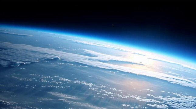 A view of earth from space showcasing the curvature of the planet and cloud formations in the atmosphere