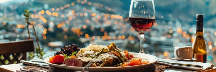 Ecuador independence day celebration with traditional cuisine and wine