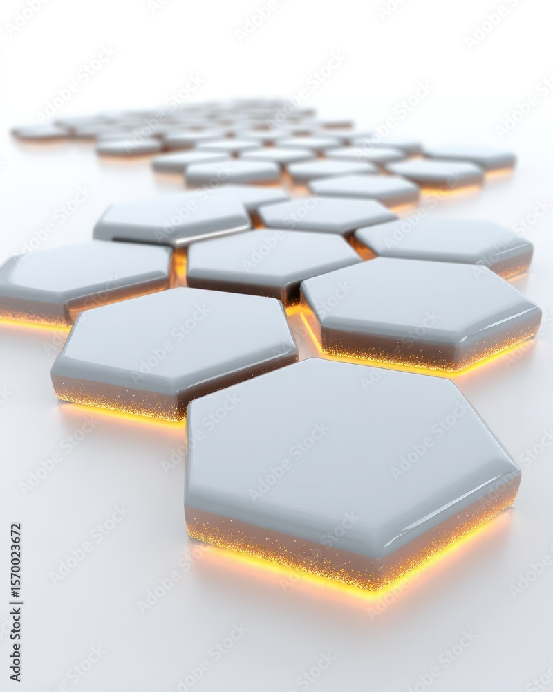 Poster abstract hexagonal array illuminated with radiant light, a geometric pattern on a white surface