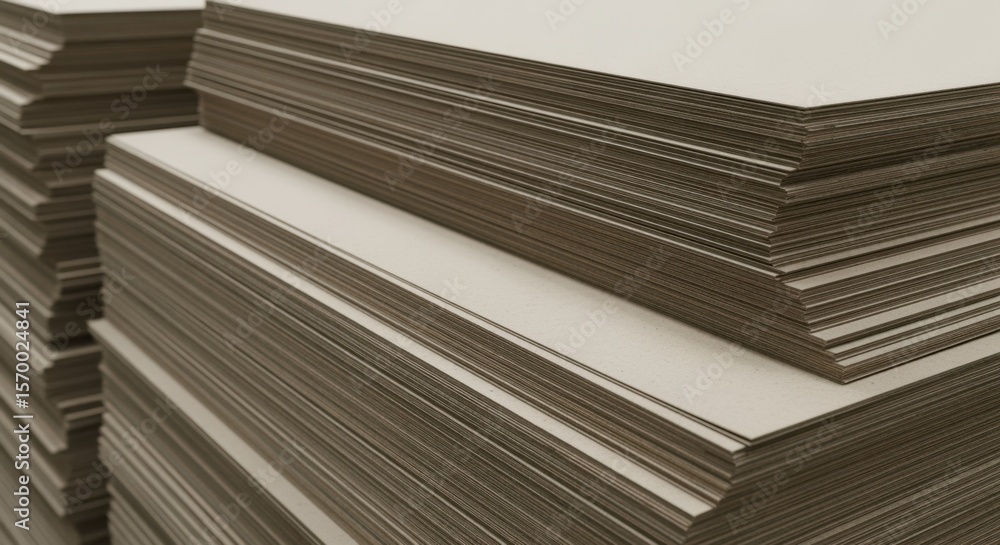 Poster stacks of cardboard sheets form a captivating geometric pattern, highlighting the precision and orga