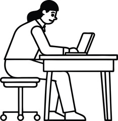 Woman Working on Laptop: A woman sits at a desk, diligently working on her laptop.  She appears focused and productive.