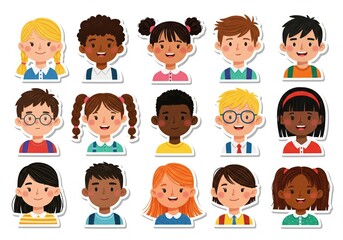 Diverse Children Smiling Faces. Collection of multicultural young students. Joyful school kids from varied backgrounds radiate happiness. Symbolizes global community, friendship, and inclusivity.