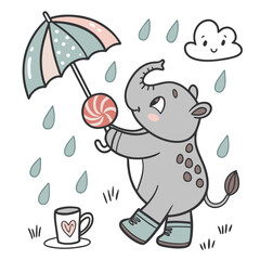 Charming SVG of a Playful Jungle animal featuring holding a lollipop, styled in a Rainy day theme with Raindrop Calm hues
