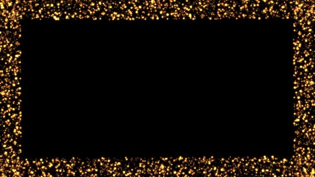 golden dots frame loop border Transparent Video. Gold frame, glittering rectangle animated on Transparent background. Seamless loop
