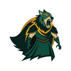 Celtic warrior shouting fiercely in wolf cloak battle stance Vector illustration
