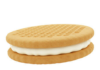 Isolated Cream Filled Sandwich Cookie with Waffle Pattern