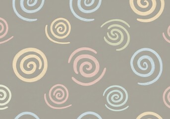 Whimsical Pastel Swirls Pattern. Charming repeating spiral motif in delicate muted hues evokes a serene and lighthearted ambiance. Perfect for calming design projects.