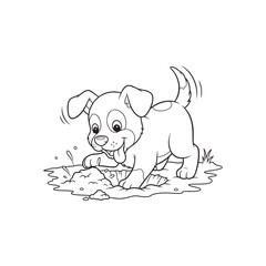 Adorable Puppy Digging A Fun Coloring Page for Kids