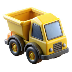 Naklejka premium Bright yellow toy dump truck with a detailed design isolated on transparent background
