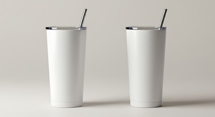 Blank White Stainless Steel Tumblers Mockup for Design Presentation