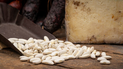 Asturian beans. Dried white beans used to make Asturian fabada or Asturian stew.