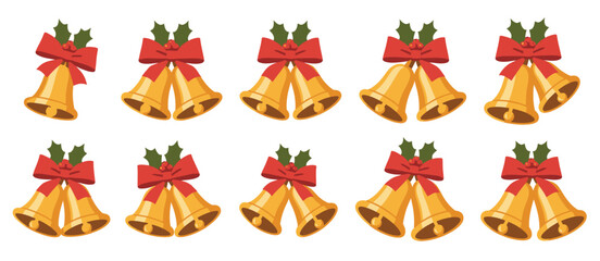 Fototapeta premium Christmas Bells Pattern with Holly and Ribbon