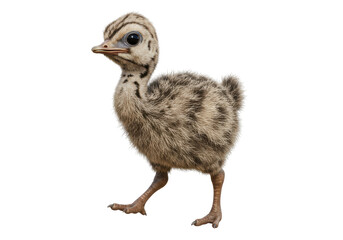 Isolated Adorable Baby Ostrich Chick with Soft Feathers