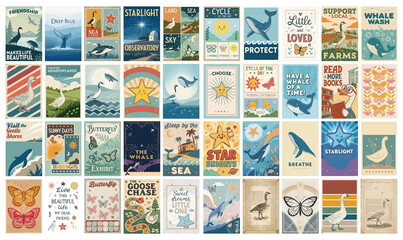 Mega Collection of Retro Graphic Design Posters with Inspirational Quotes isolated on transparent background